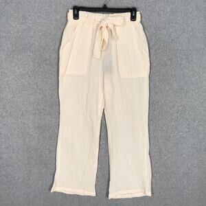 Sincerely Jules Pants Womens Ivory Large Paperbag Gauze Crop Wide Leg Belt Beach